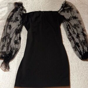 Black dress with lace sheer sleeves